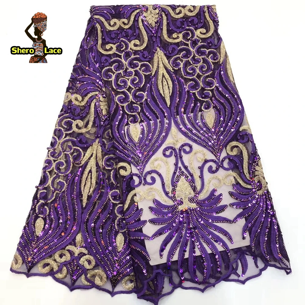 Французское кружево зеленого цвета с блестками и бусинами ткань вышивкой модное