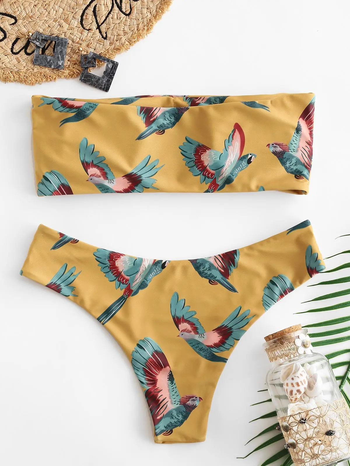 Женский купальник без бретелек ZAFUL купальный костюм пуш-ап с цветочным принтом и