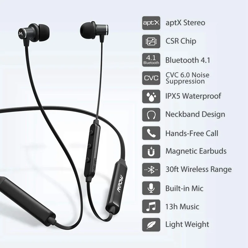 Mpow A4 настоящие Bluetooth наушники водонепроницаемые спортивные APTX стерео с