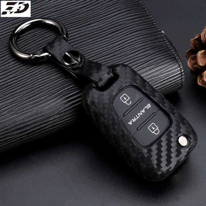 C with round buckle Силиконовый чехол для ключей из углеродного волокна для hyundai solaris Tucson Creta ix25 ix35 i20 i30 HB20 Elantra Verna - Название цвета: C with round buckle