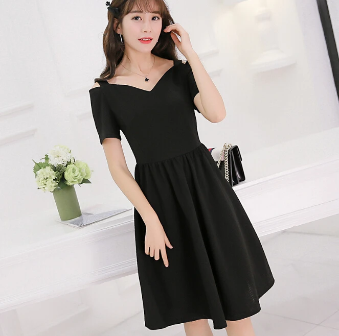 Корейское милое летнее платье с открытыми плечами и коротким рукавом женская