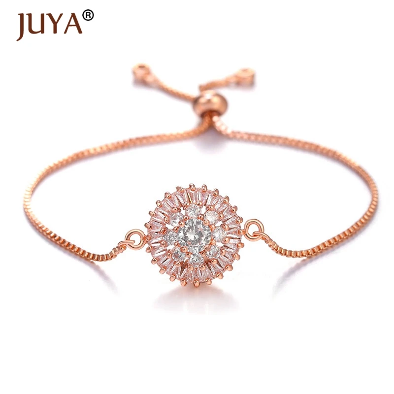 rose gold Juya, роскошный браслет с цирконием и кристаллами, розовое золото, регулируемые браслеты с цветами для женщин, модное ювелирное изделие, новинка - Окраска металла: rose gold