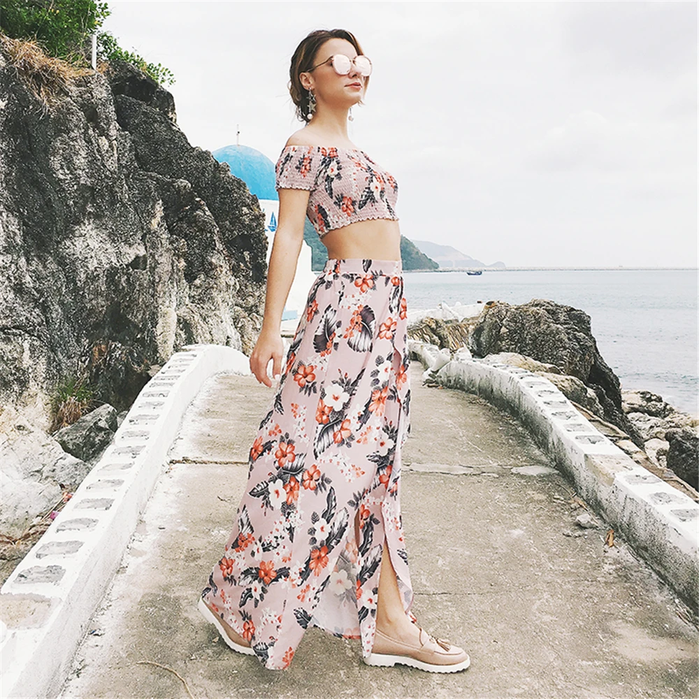 Женский комплект летнее богемное пляжное платье 2 предмета укороченный топ и