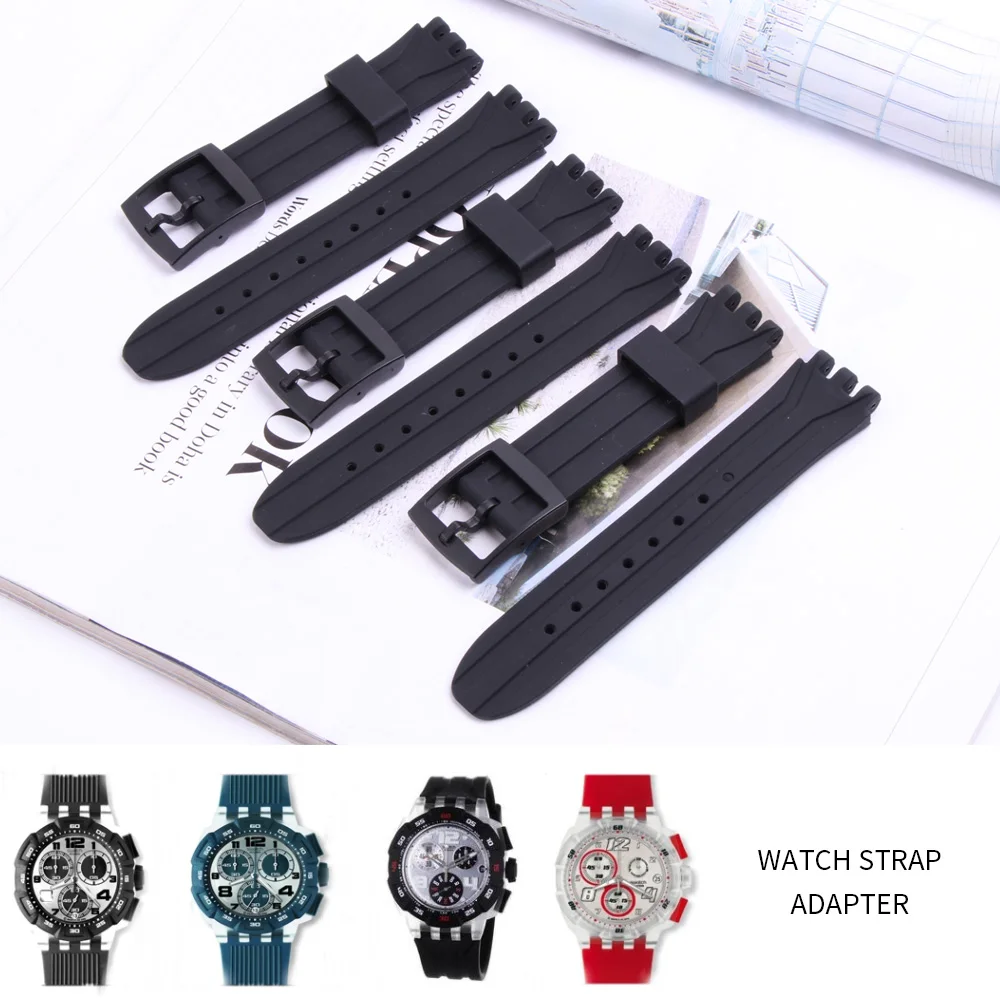 

Black Diving 22mm*18mm Silicone Rubber Watchband waterproof For Swatch Belt Rubber Watch Band Strap for SUIB400 SUIK400 Tools