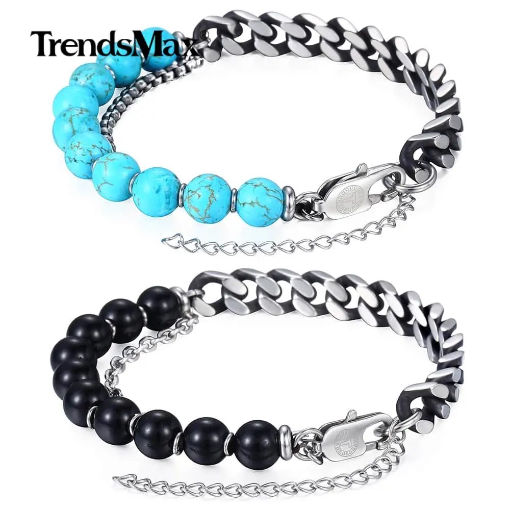 Уникальный синий браслет из натурального камня для мужчин и женщин нержавеющей