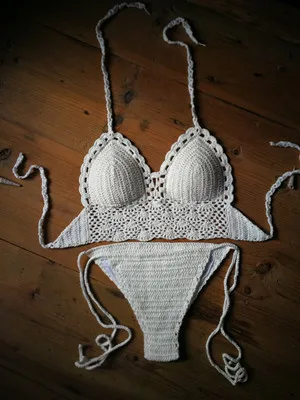 White Set Ручной работы связанные крючком бикини топы-пляжные купальники топ-плавательные бассейны бикини Мягкие Топы - Цвет: White Set