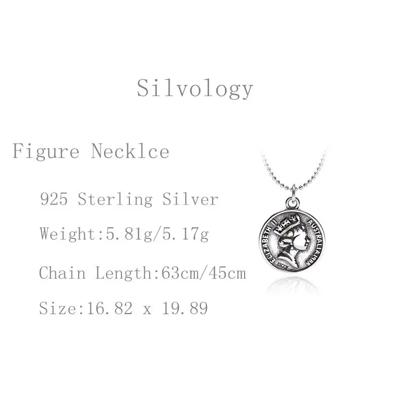 Silvology 925 пробы Серебряное винтажное круглое Фигурное длинное ожерелье с кулоном, с двойным узором, ожерелье для монет, женское ювелирное изделие