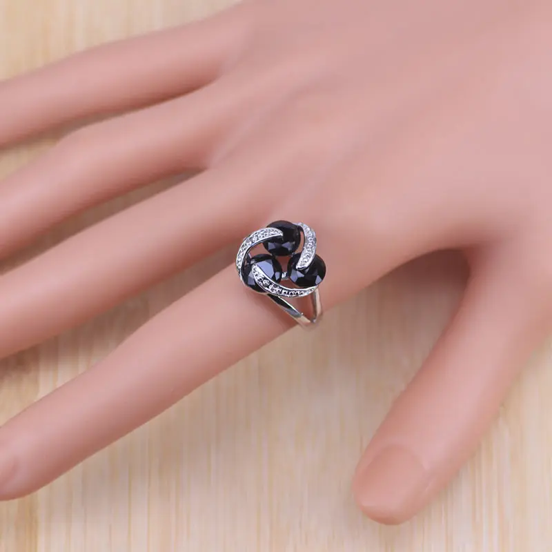 Black 5 цветов, классическое, роскошное, настоящее, одноцветное, 925 пробы, серебряное кольцо AAA+ кубический циркон, свадебные ювелирные изделия, кольца для помолвки для женщин - Цвет основного камня: Black