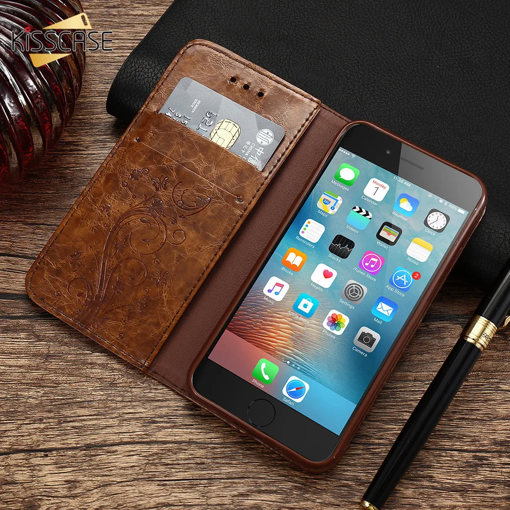 Kisscase Флип кожаный чехол для iPhone 6 S люкс Бумажник Полный Защитные слотов карт