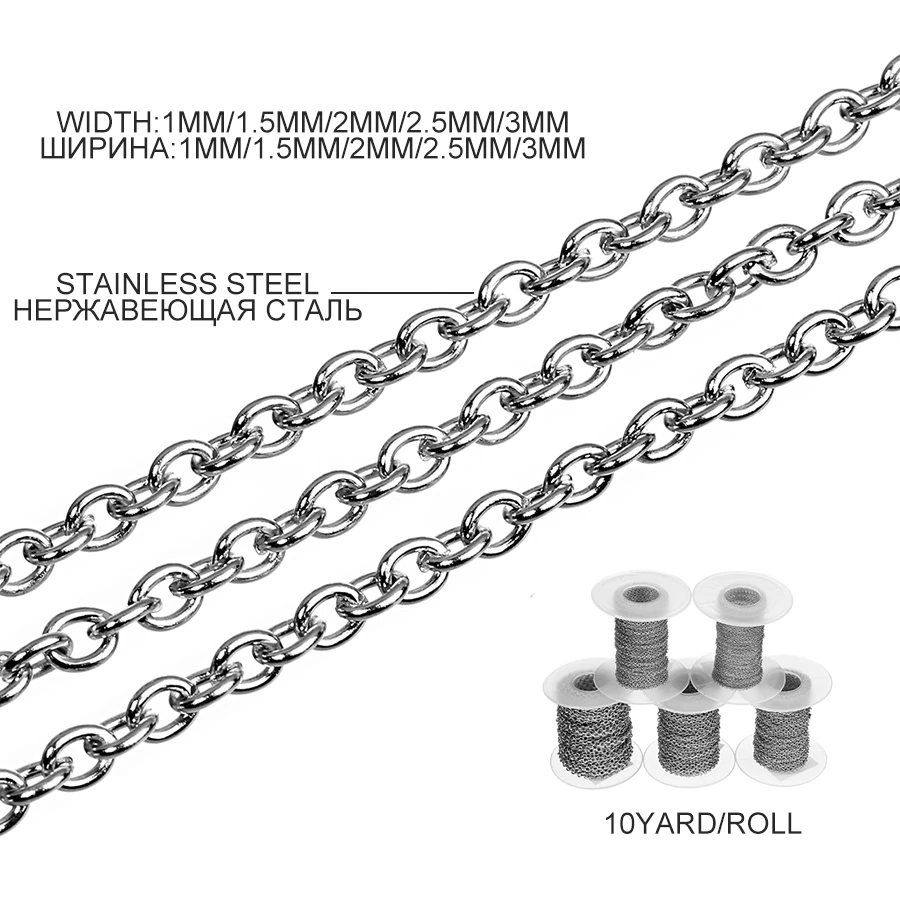

Долговечные длинные цепочки-ожерелья из нержавеющей стали DC, 10 ярдов/рулон, металлические звенья, женские и мужские цепочки, ожерелья для те...