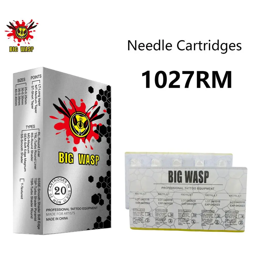 

BIGWASP 1027RM Tattoo Needle Cartridges #10 Bugpin (0.30mm) 27 Curved Magnum 27RM for Cartridge Tattoo Machines & Grips 20Pcs