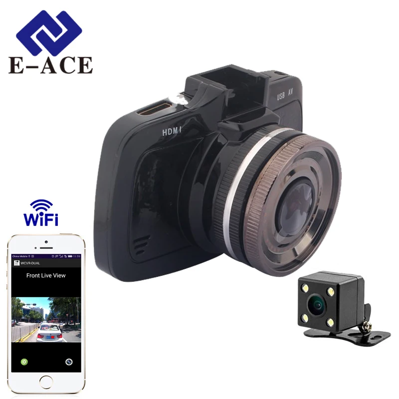 E ACE Автомобильный видеорегистратор 2 7 дюймов Мини Wifi Даш камера с двойным