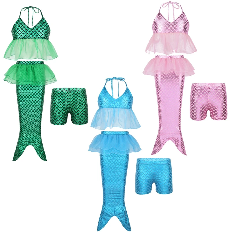 3 шт. детский костюм Русалочки с лямкой на шее и шортами|Комплекты одежды для