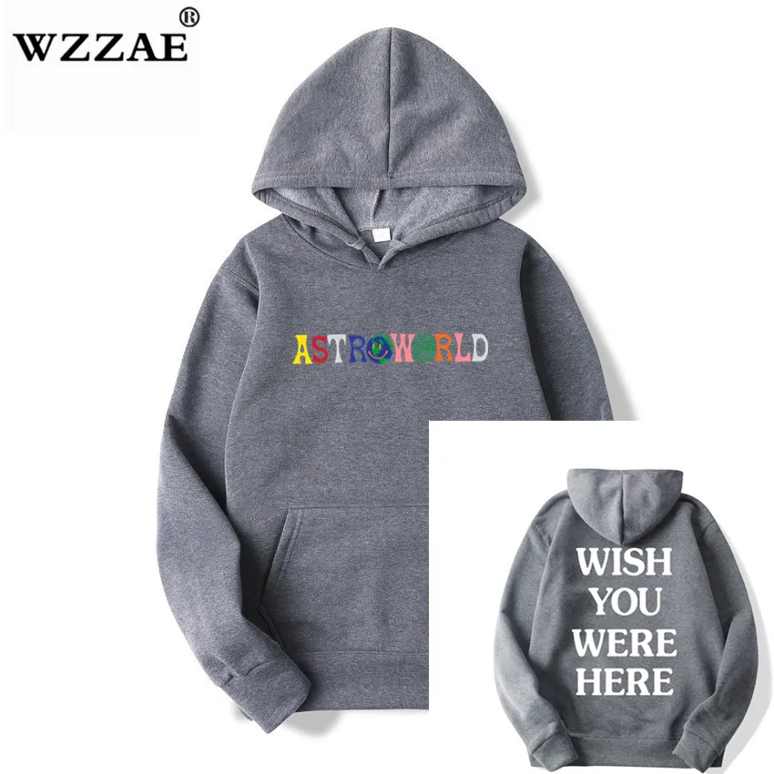 Трэвисс Скотт ASTROWORLD WISH YOU WAS HERE толстовки модные буквы ASTROWORLD Толстовка уличная Мужская Женская пуловер Толстовка - Цвет: Dark Gray