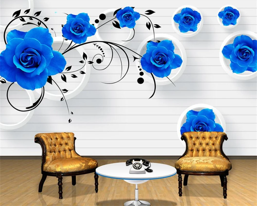 

beibehang Custom Wallpaper Home Decorative Background Mural 3D Circle Blue Rose TV Sofa Background Wall mural photo 3d wallpaper
