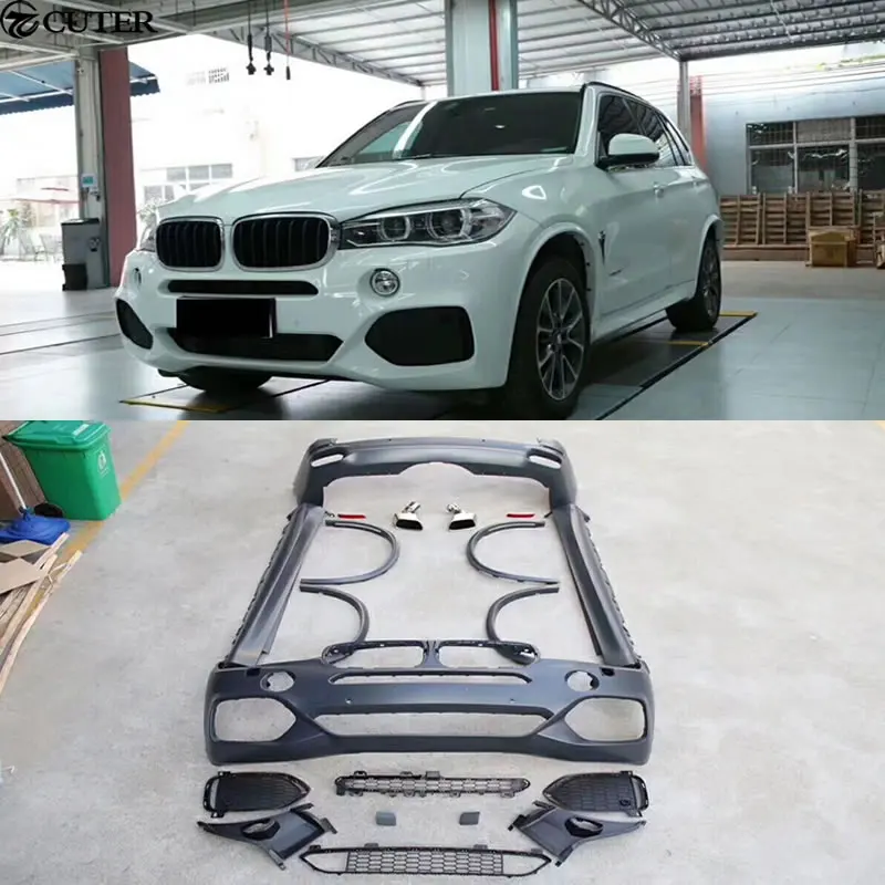 F15 X5 комплект кузова автомобиля FRP Неокрашенный Передний Задний бампер круглые
