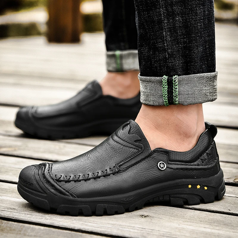 2019 new fashion men's shoes casual genuine leather big size classic brown &amp black shoe man waterproof comfortable for men | Обувь
