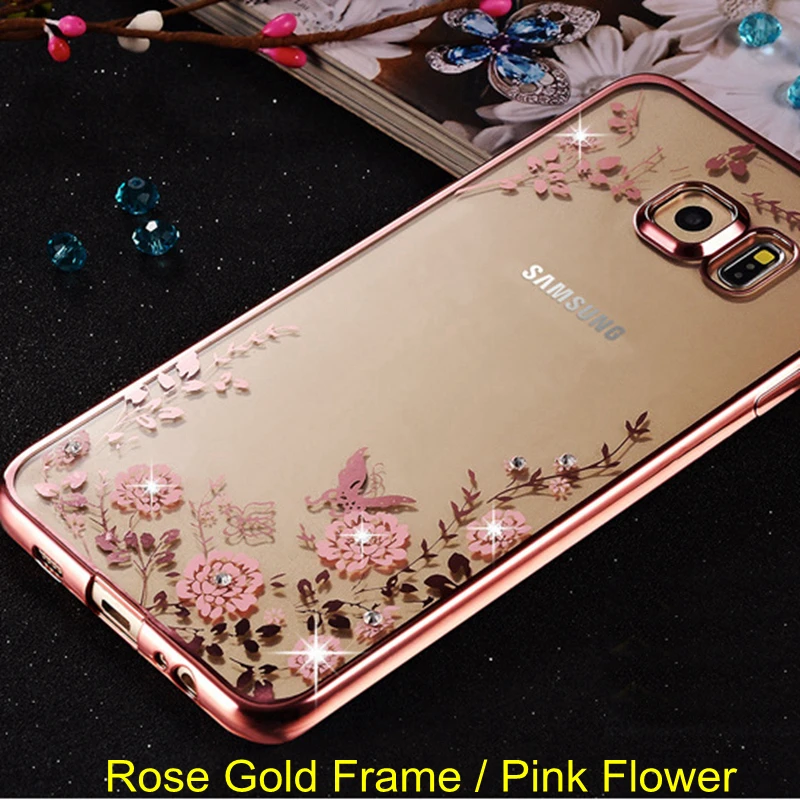 Прозрачная крышка для samsung Galaxy A30 A50 M20 M10 S10E S10 S9 S8 J4 J6 A6 A8 плюс A9 A7 S7edge Note9 чехлы с цветами и бриллиантами мягкий чехол - Цвет: RosePink
