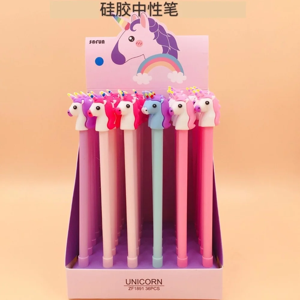 36pcs/pack Cute Cartoon Creative Lolita Kawaii Horse Gel Ink Pen Unisex Rollerball Pen Sign Pen Office School Stationery