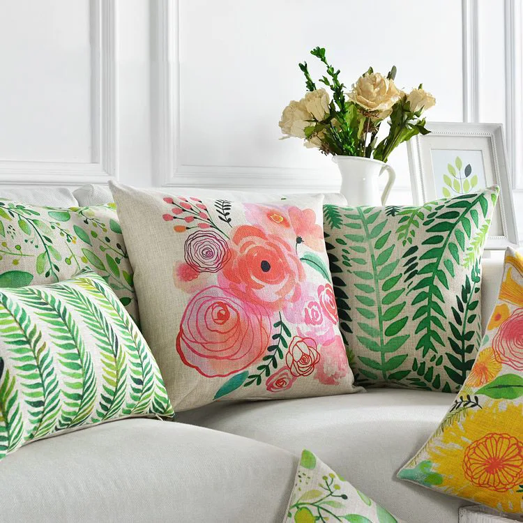 Декоративные Чехлы хлопковый льняной цветочный сад зеленые листья наволочка для