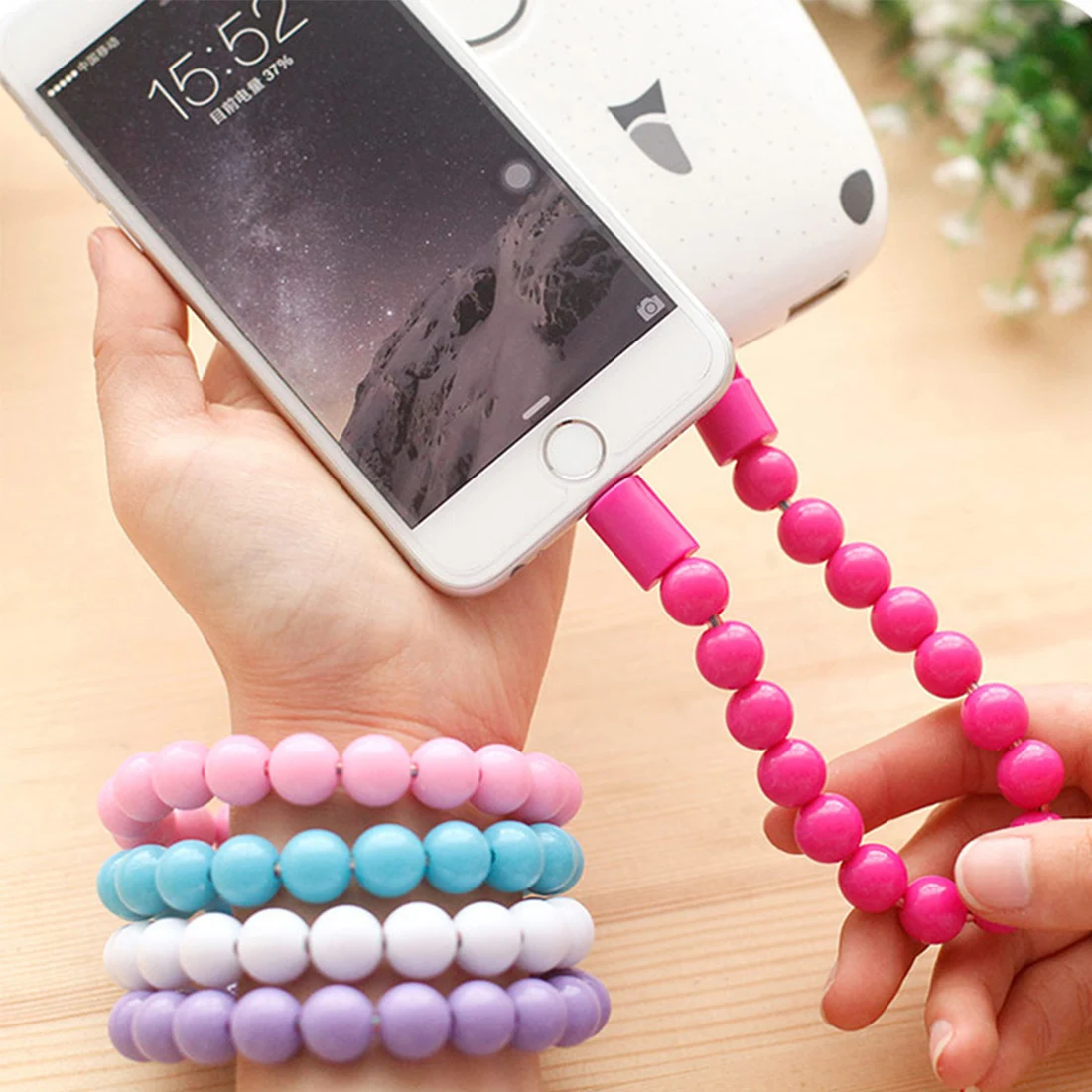 Портативный USB кабель для зарядки iPhone браслет с бусинами телефонов на