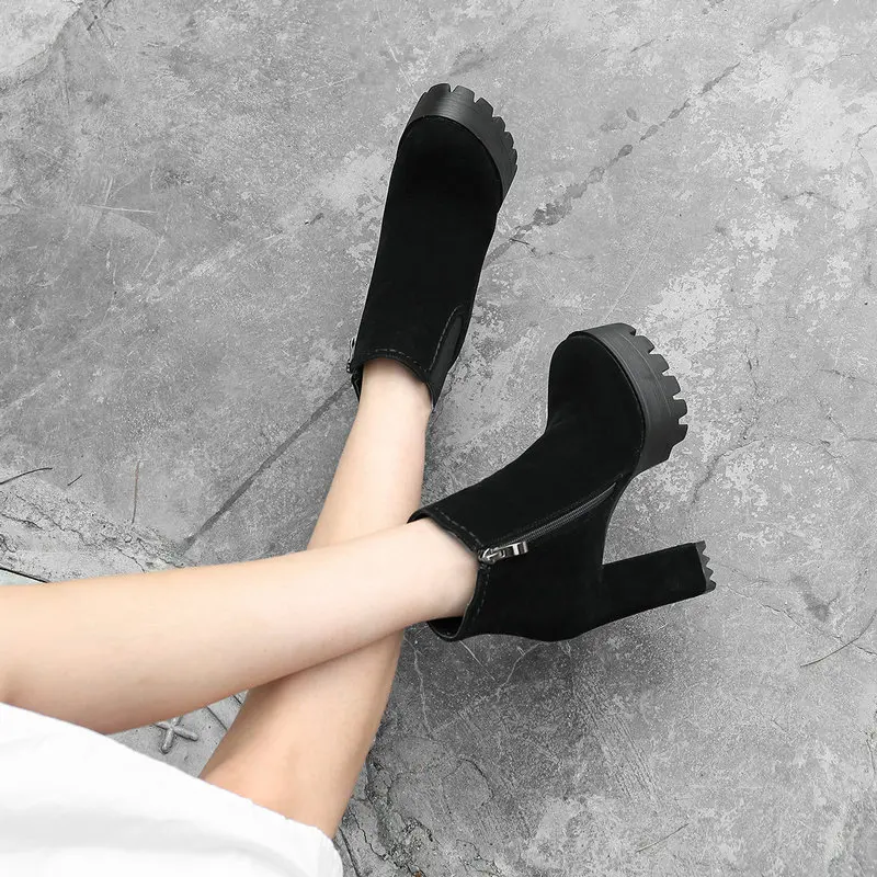 Женская мода Эрогенные лодыжки молния Женские ботинки круглый toe10.5cm Супер Высокий каблук Женская обувь весна-осень вечерние туфли