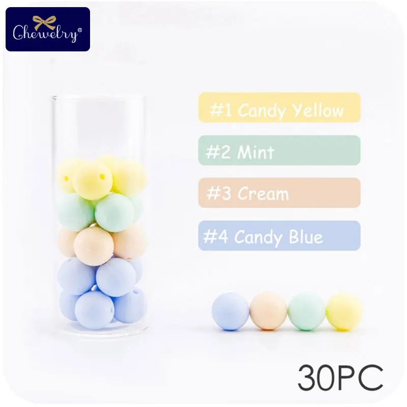 Yellow-Blue CHEWELRY 30 шт. 12 мм детский силиконовый Прорезыватель для зубов из бусин жемчужный силиконовый пищевой Прорезыватель для зубов DIY браслет для кормления детей - Цвет: Yellow-Blue