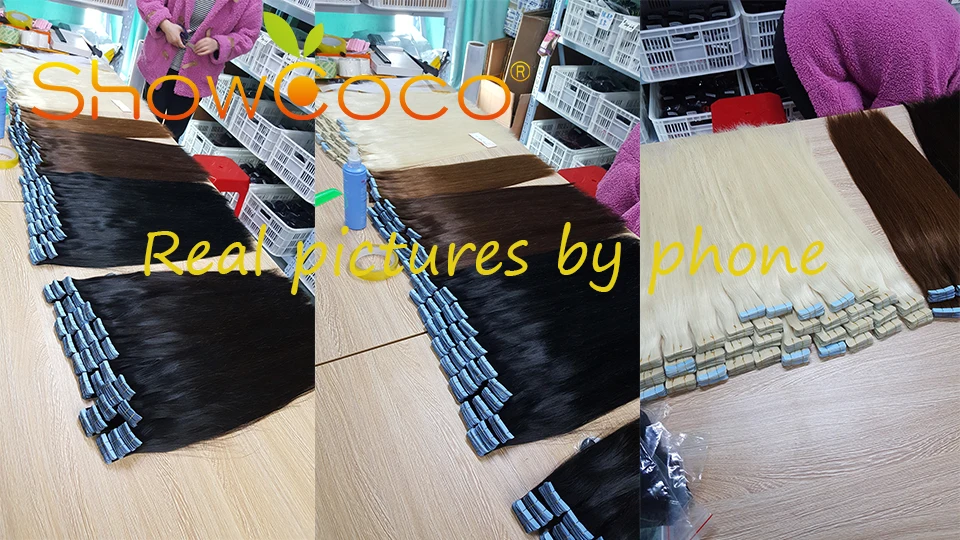 Showcoco лента(с чешуйками в одном направлении), настоящие волосы прямые Волосы remy 16-24 дюймов клей для наращивания 20/40 шт