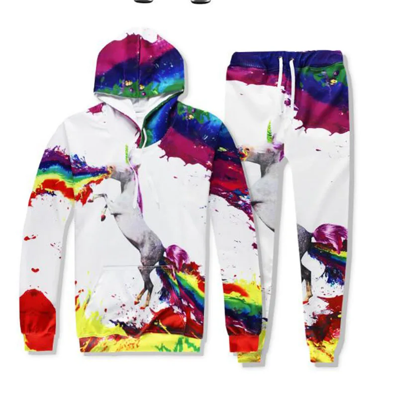 

2019 Tracksuit Men Set Sporting 2 Pieces Sweatsuit Men Clothes Printed Hooded Hoodies Jacket Pants Track Suits Male