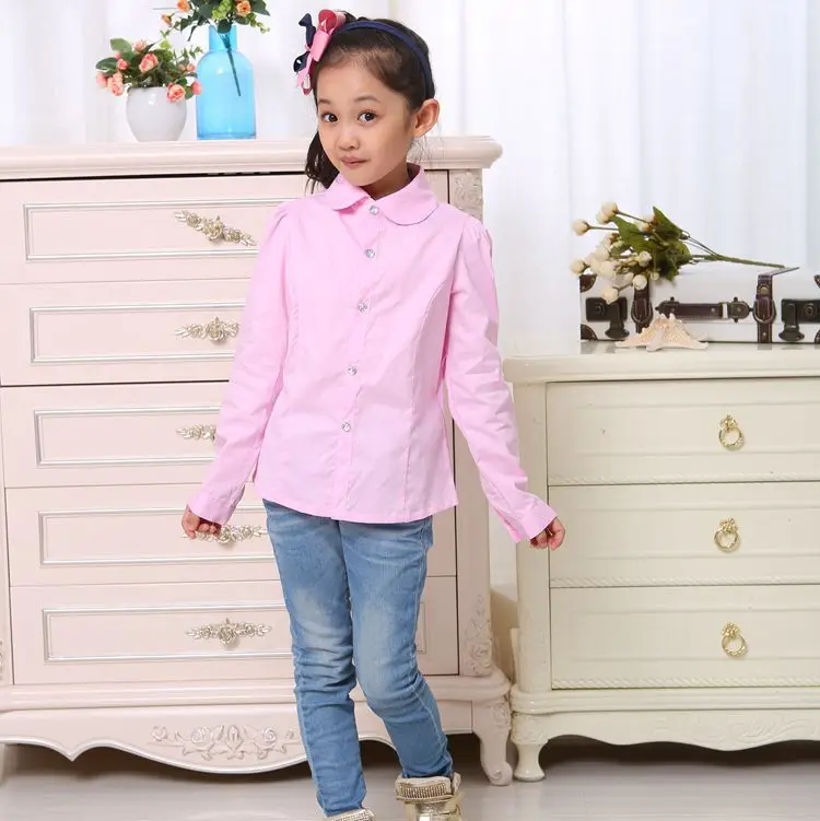 Рубашки для маленьких девочек Брендовая белая блузка Хлопковая школьная Деловая