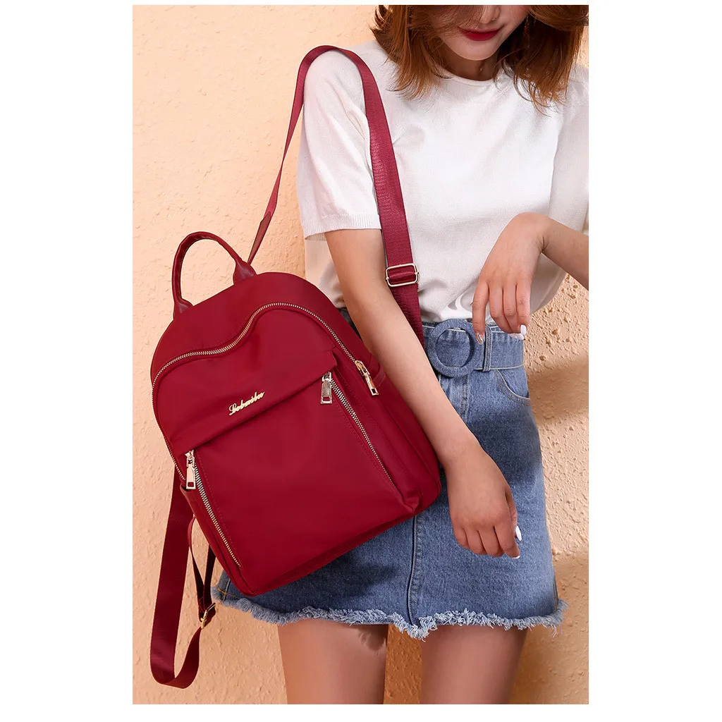 Женский однотонный рюкзак из ткани Оксфорд вместительный Студенческая сумка