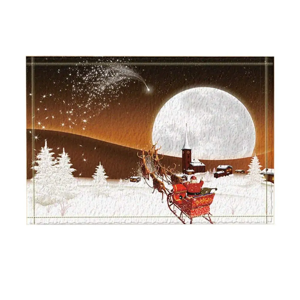 Коврик для ванной с изображением Санта Клауса оленя на снегу всю Луну и гору