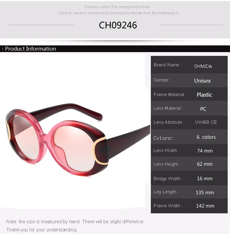 

OHMIDA High Quality Oval Sunglasses Women Mirror Sun Glasses for Female Summer Style Brand Designer Vintage Driving Sunglasses