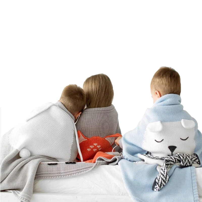 Новое детское одеяло с мультяшным медведем вязаное осеннее хлопковое для