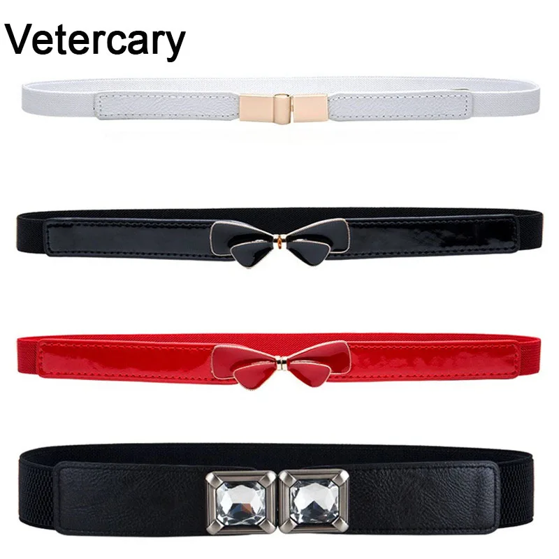 

Women belt thin Elastic Simple waistband red gold buckle Dress Belt Accessories black Faux Leather Waistbands solid Corset belts