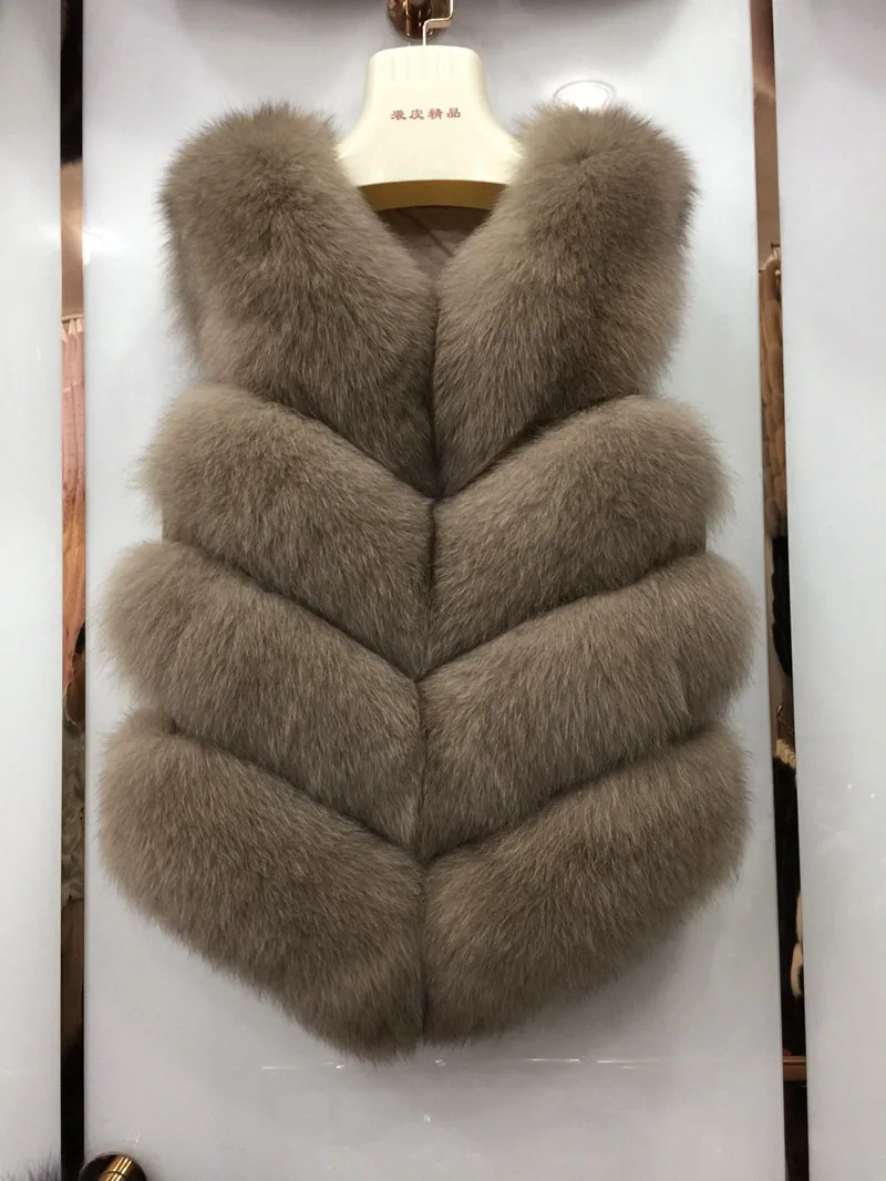 Camel Jancoco Max 12 цветов Топ мягкий толстый натуральный Лисий мех жилет 4 ряда Женская Зимняя мода натуральный меховой жилет короткая куртка новинка S7164 - Цвет: Camel