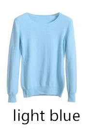 light blue Портной Овцы кашемировый шерстяной свитер женский однотонный пуловер с круглым вырезом женский свитер с длинным рукавом вязаный джемпер - Цвет: light blue
