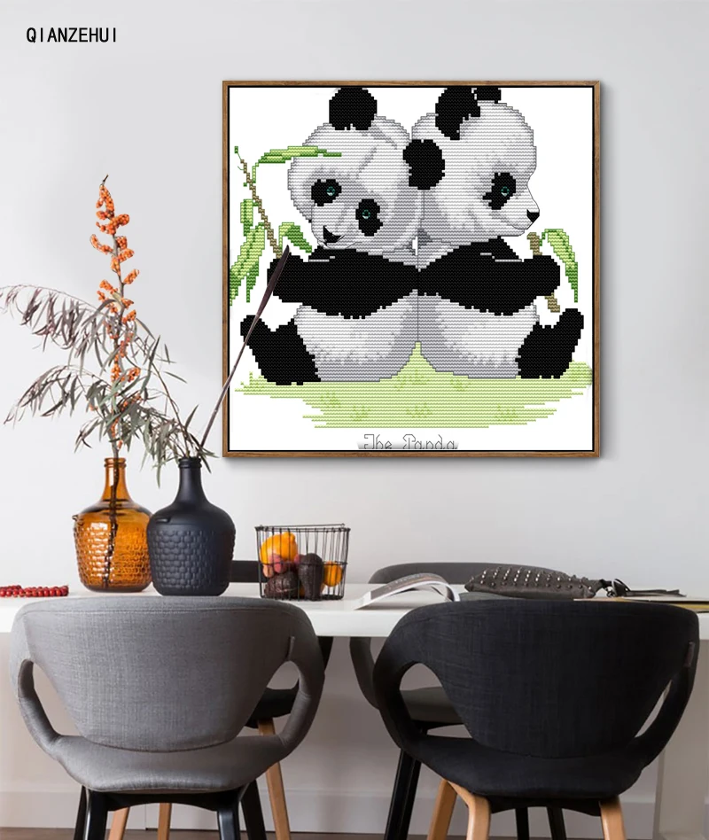 QIANZEHUI Рукоделие сделай сам панда близнецы вышивка крестиком наборы для вышивки