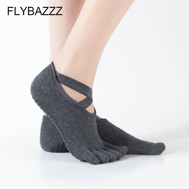 Navy Gray Балетные Носки Для Йоги Нескользящие женские носки для танцев с низким вырезом носки с пятью пальцами мягкие хлопковые тапочки с открытой спиной - Цвет: Navy Gray