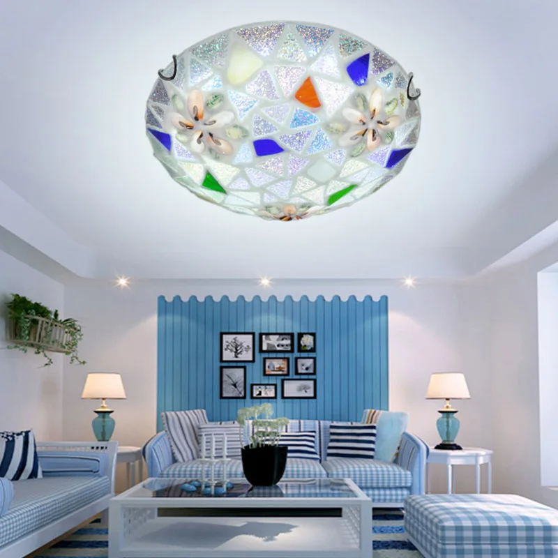 

Mediterranean Romantic LED Circular Glass Shell Ceiling Light Fixture Simlpe Lamp Lustre Light For Aisle Hallway Living Room 146