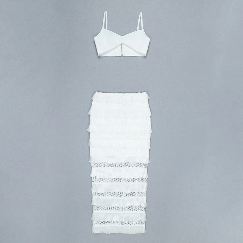 2019 New Women white v neck spaghetti strap two piece set Knitting Vestidos celebrity evening Party dresses dropshipping | Женская
