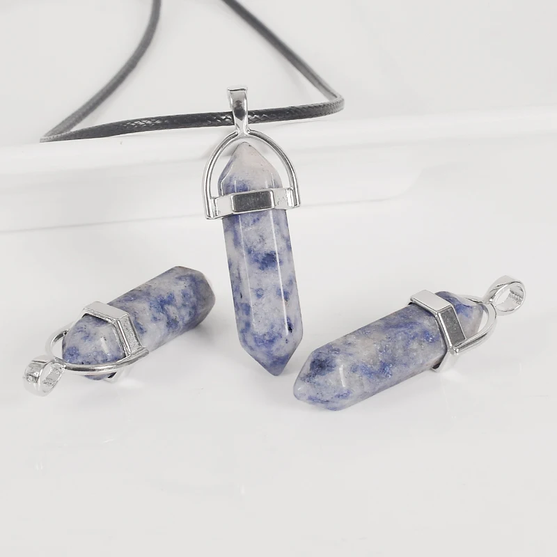 Natural blue spot jasper Tumbled Stone Hexagonal Column Reiki Pendulum Pendant Healing Mineral Quartz Crystals kids Home Decor | Дом и сад