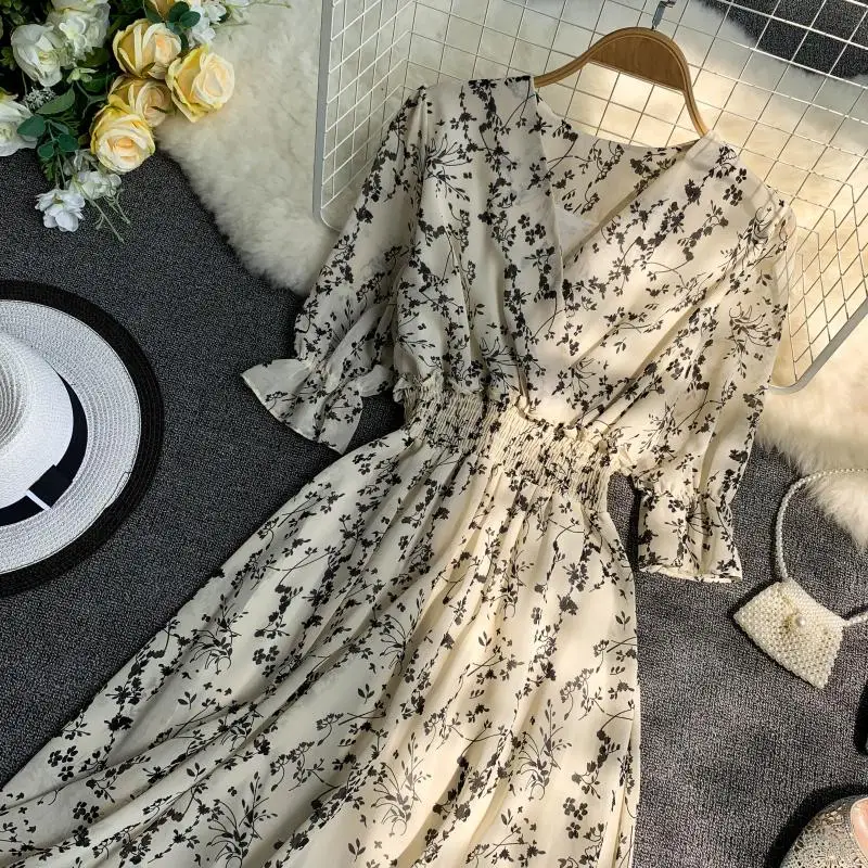 2019 летние новые женские с v образным вырезом коротким рукавом цветочным принтом