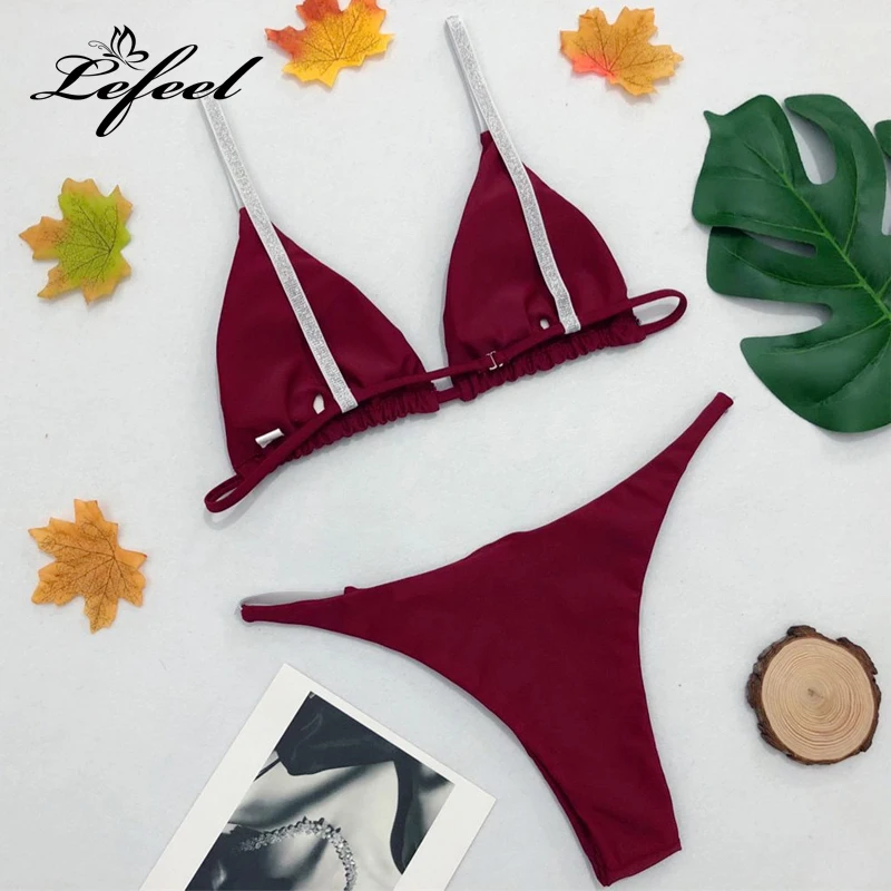 Lefeel комплект бикини 2018 твердый Для женщин Мини купальник с низкой талией