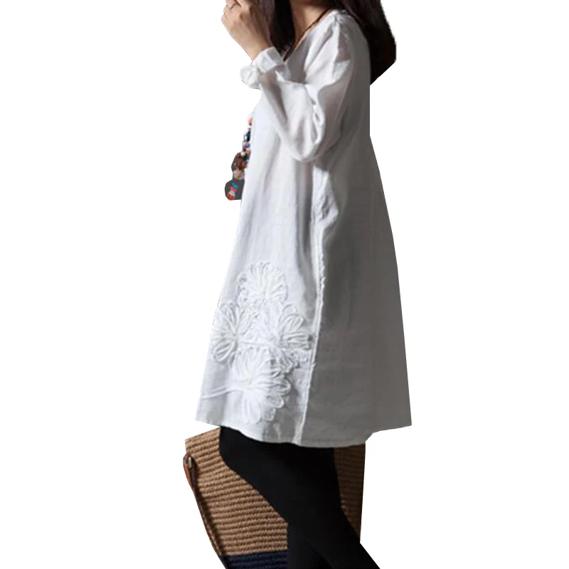 Женское хлопковое платье с вышивкой винтажное льняное большого размера в