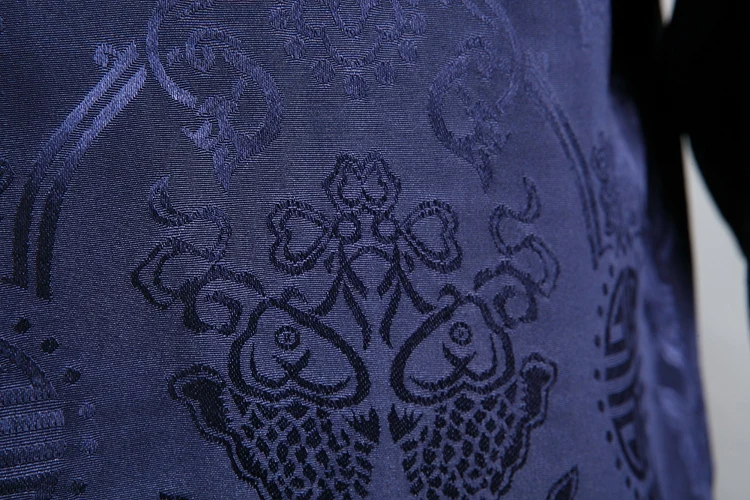 Темно Синий Серебряный двусторонний кунг фу куртка китайская мужская атласная