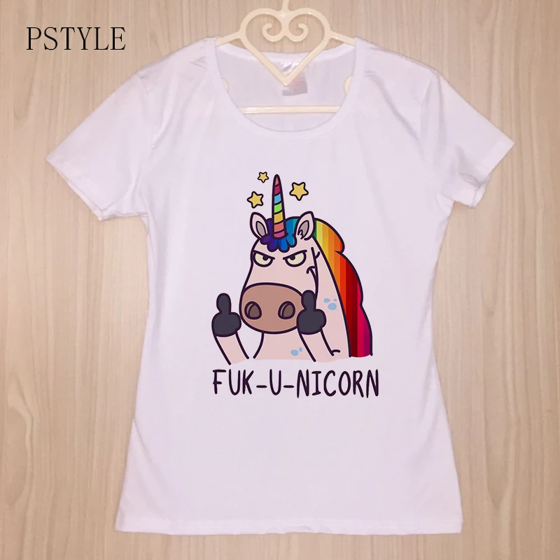 Kawaii/женские футболки с забавным единорогом, радугой, Fuk-U-Nicorn, Футболка Harajuku, футболка для девочек с мультяшным принтом, футболки, топы, PSTYLE