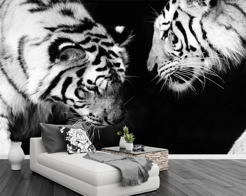 Beibehang пользовательские обои черный и белый тигр ТВ фоне стены животных