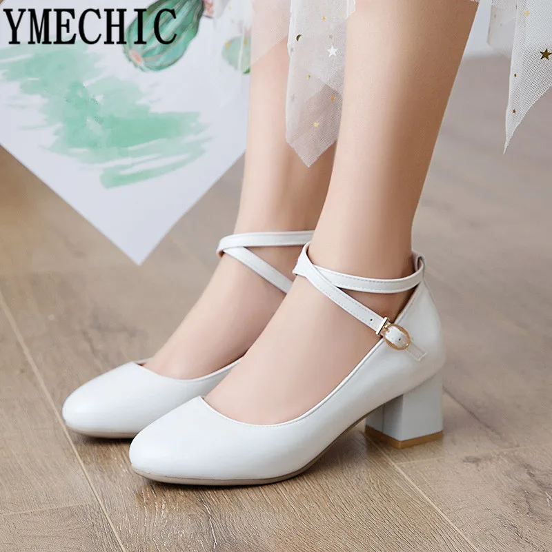 YMECHIC 2019 новые летние женские туфли на каблуке с ремешком щиколотке и пряжкой