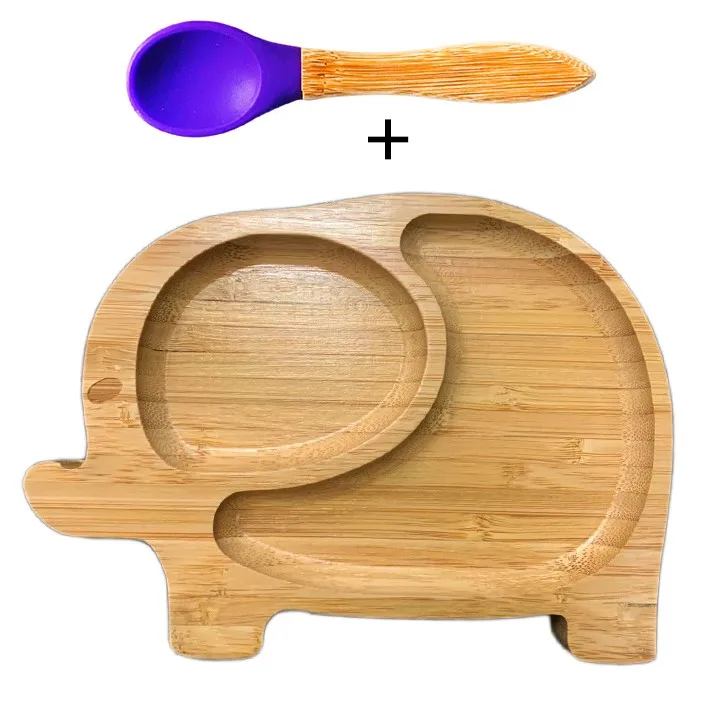 Violet PlateandSpoon Бутылочка для кормления ребенка ложка и вилка набор, расположенных бамбуковая доска с Защита от проливов, оставайтесь на месте всасывания кольцо - Цвет: Violet PlateandSpoon